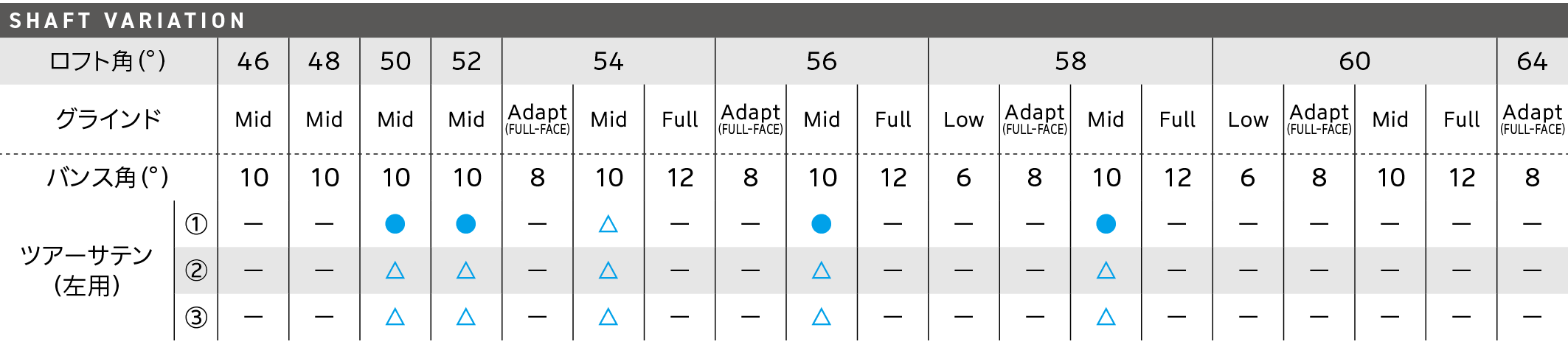 ロフト＆シャフト・バリエーション