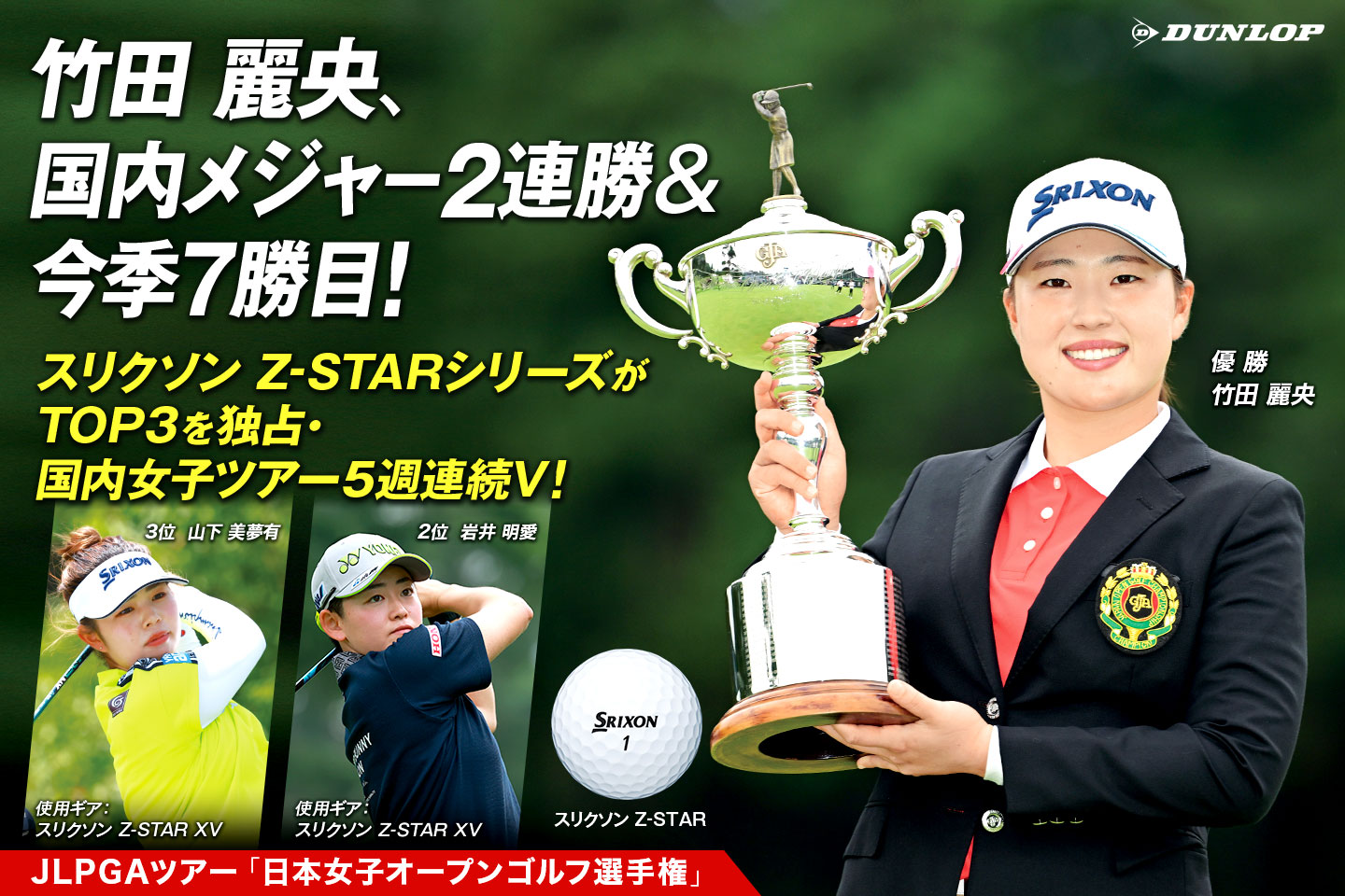 竹田 麗央、国内メジャー2連勝＆今季7勝目！ ～ 『スリクソン Z-STARシリーズ』がTOP3を独占・国内女子ツアー5週連続V ～