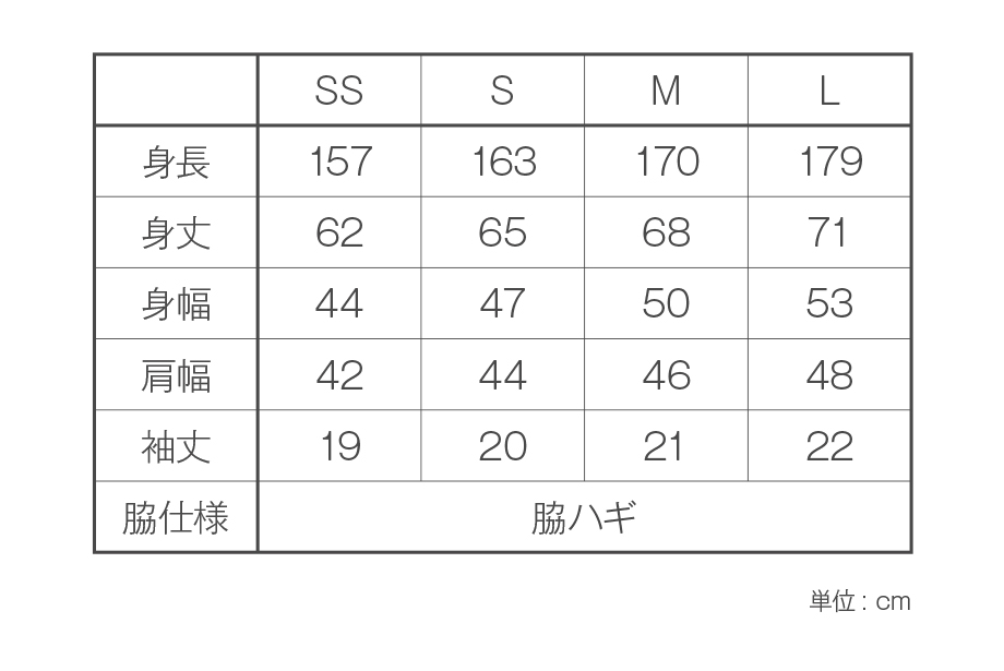 大会記念Tシャツサイズ表